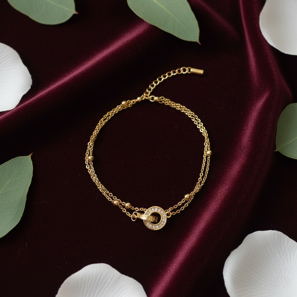 Interlocking Circles Double Layer Bracelet - Gold